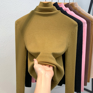 高领针织衫黄绿色毛衣气质修身内搭堆堆领打底衫女装冬季2024新款