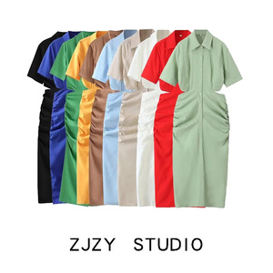 ZR 欧美风 ZA女装 新款镂空露腰度假风衬衣式连衣裙 07694312741