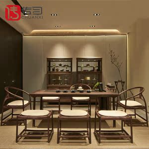 新中式实木茶桌茶椅禅意组合简约现代黑胡桃家具功夫茶台工程定制