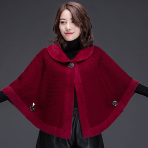 红色斗篷高贵针织披风秋冬短款披肩式上衣女外套搭配旗袍穿的外搭
