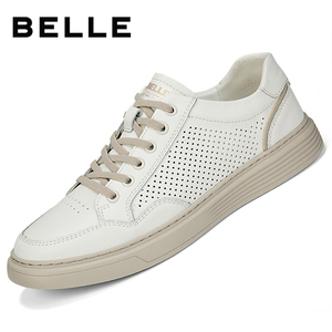 Belle/百丽男鞋2024新款真皮休闲鞋头层牛皮镂空透气板鞋46大码