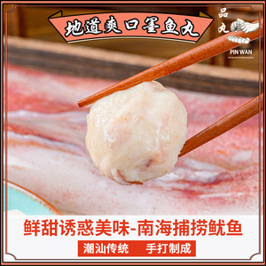 潮汕特产纯手工 鱿鱼丸子 速冻零食鱼丸鱼圆鱼肉火锅烧烤食材500g