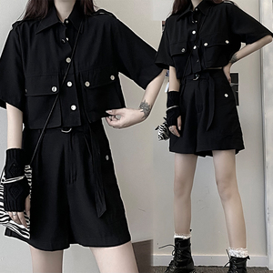 甜辣妹酷飒风格拽姐穿搭社会女衣服霸气工装套装夏季蹦迪痞帅女装