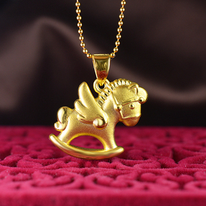 3d硬金生肖马吊坠 足金999可爱旋转小木马女款吊坠