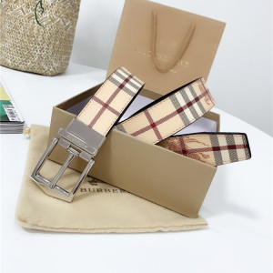 burberry经典格子双面巴宝莉男士皮带针扣百搭牛皮裤腰带正品代购