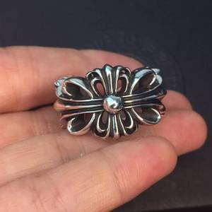 克罗心戒指开口十字花鸢尾花男女对戒纯银经典十字架活口个性食指