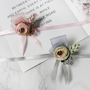 伴娘手腕花灰色花丝带新娘手腕花秀禾姐妹团手花新娘闺蜜手环韩式