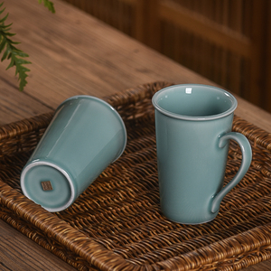 青瓷水杯可乐杯创意陶瓷茶杯家用大号泡茶杯子喝水杯奶杯中式