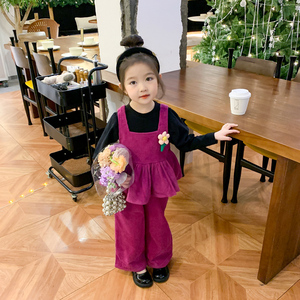 女童韩版条绒三件套儿童春秋冬季套装2024新款女宝宝时髦洋气衣服