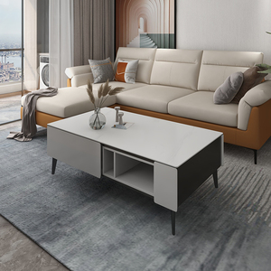 斯可馨fj8020客厅简约茶几组合现代轻奢亮光岩板无拉手静音小茶几