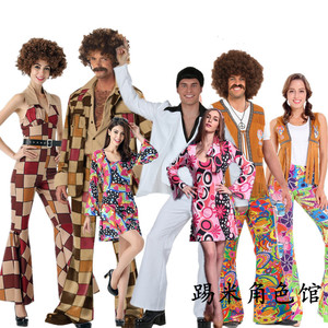 万圣节服装成人复古70年代男女迪斯科嬉皮士hippie costume舞会