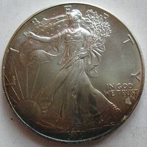 美国1993年1元普制纪念投资纯银1盎司银币 行走女神第八枚