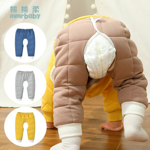 男宝宝开裆裤冬季加厚保暖裤婴儿开档棉裤秋冬三层夹棉儿童裤子女