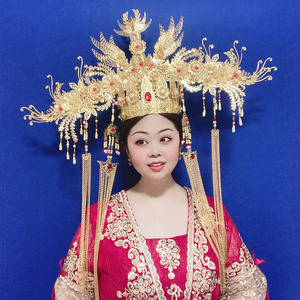 古装头饰凤冠霞帔流苏凤凰冠秀禾服汉服裙褂皇后贵妃发饰影楼写真