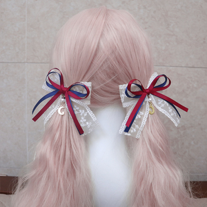 lolita可爱双马尾对夹日系发夹甜lo娘发夹蝴蝶结发饰蕾丝软萌夹子