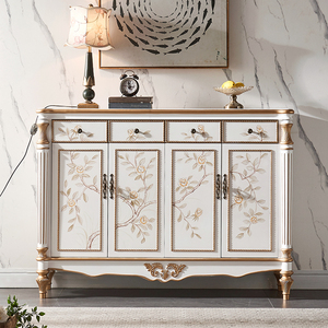 美式鞋柜家用门口实木玄关柜一体大容量高档轻奢收纳欧式彩绘家具