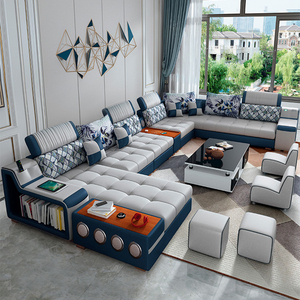 布艺沙发现代简约大户型客厅多功能科技布沙发茶几电视柜组合套装
