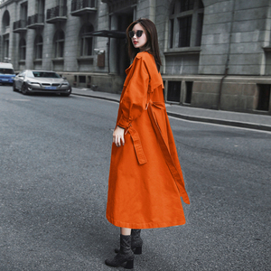 橘色风衣女2021年新款春秋英伦风显瘦时尚韩版宽松外套女秋季潮流