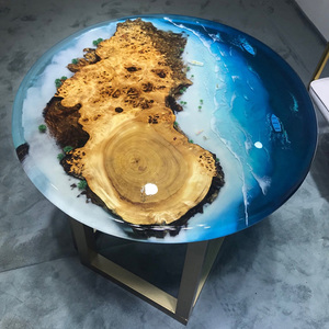 白杨木环氧树脂桌办公茶几餐桌卧室落地圆桌家用小台子80*80*4.