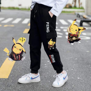 春秋新款儿童皮卡丘裤子男童工装裤韩版潮流洋气时尚男孩束脚长裤