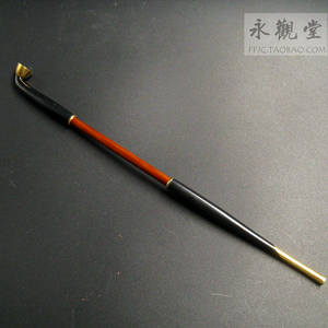 永观堂【日本老古董金工】江户明治烟丝一口香赤铜烟杆 18k黄金