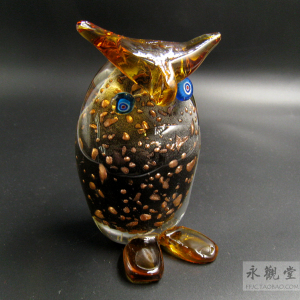 永观堂【vintage珠宝】意大利慕拉诺murano手工琉璃 猫头鹰 摆件