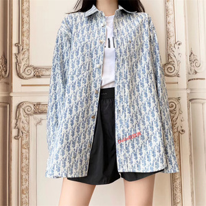 dior/迪奥 2022ss新款oblique老花字母满印牛仔衬衫衬衣男女同款
