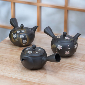 常滑烧日本进口手作紫砂黑泥富仙手绘樱花复古粗淘过滤泡茶壶茶具