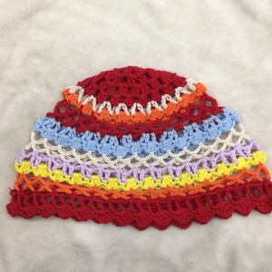 纯手工钩针编织棉线古风彩虹配色帽钩花印度帽子女