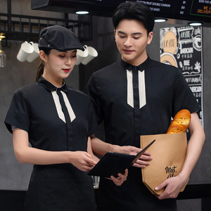 餐饮奶茶快餐店水吧服务员工作服短袖咖啡西餐厅新款工衣工装定制