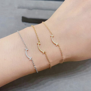 代购 tiffany 蒂芙尼 18k金 t系列 微笑手链 smile 笑脸 女士手环