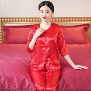 新娘结婚打底上头睡衣仿真丝料传统中式龙凤裙褂秀禾服垫七分裤红