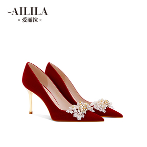爱丽拉红色结婚鞋女2024春季新款中式配秀禾服的新娘高跟鞋不累脚