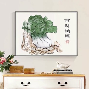 百财纳福餐厅餐桌装饰画客厅走廊过道进门柜子新中式寓意好的壁画