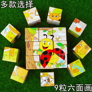 木制质六面画9粒3d立体拼图积木宝宝幼儿园童礼物品益智玩具3-6岁