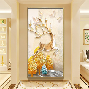 北欧玄关装饰画 竖版现代餐厅走廊过道挂画墙画创意壁画鹿ins家居