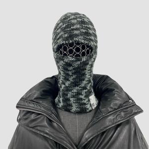 fdm 21aw 羊毛混纺条纹毛线蒙面针织头套防风户外围脖冷帽面罩