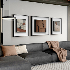 裂岩现代简约装饰画客厅沙发背景墙画三联抽象立体装裱双框画棕色