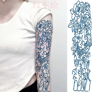 线条龙姬般若刹车印纹身贴 花臂纹身模板大图防水防汗持久刺青色