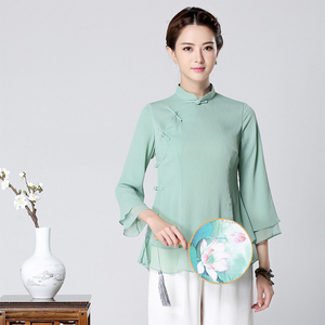 凡香云628原创茶艺师服装中国风复古女装中式上衣盘扣旗袍上衣