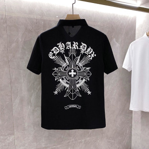 chrome hearts 克罗心 梵文烫钻十字架polo衫男休闲翻领短袖t恤