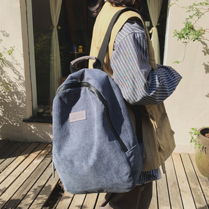 灯芯绒书包女港风复古韩版大学生简约森系百搭bf古着感双肩包背包