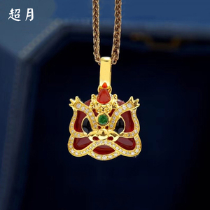 超月18k黄金醒狮镶钻吊坠国潮故宫文化珠宝钻石耳钩满钻手链调节