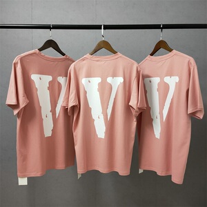 潮牌vlone夏季新款粉色大v印花t恤男女同款宽松bf风圆领短袖 学生