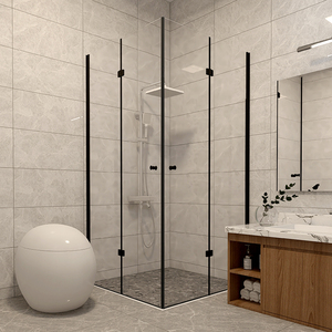 折叠门淋浴房卫生间干湿分离玻璃隔断小户型浴室一字形洗澡间屏风