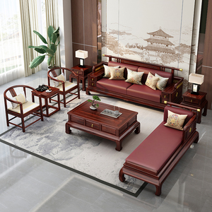 乌金木实木沙发床全实木现代新中式家具客厅全套木质沙发冬夏两用