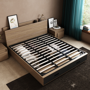 北欧双人床18米现代简约日式15米主卧落地床架储物床高箱婚床