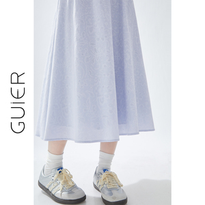 「GUIER」刺绣a字半身裙女2024新款夏季小众设计感高腰显瘦中长裙
