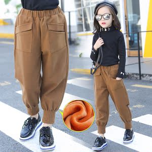 2018新款女童加厚加绒长裤子外穿儿童装小孩洋气哈伦裤宝宝阔腿裤