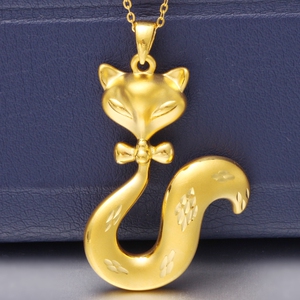 金多喜黄金狐狸吊坠女款 999足金纯金项链挂坠 黄金毛衣链首饰